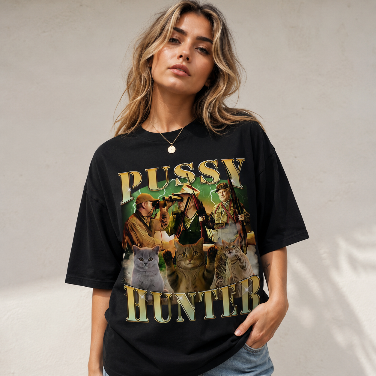 Fashion Street Cat - Fun Cat Pattern Short Sleeved Pure