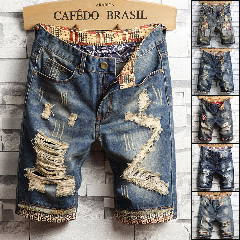 Street Fashion Jeans - Ripped Hip-hop Denim Shorts Men's Summer