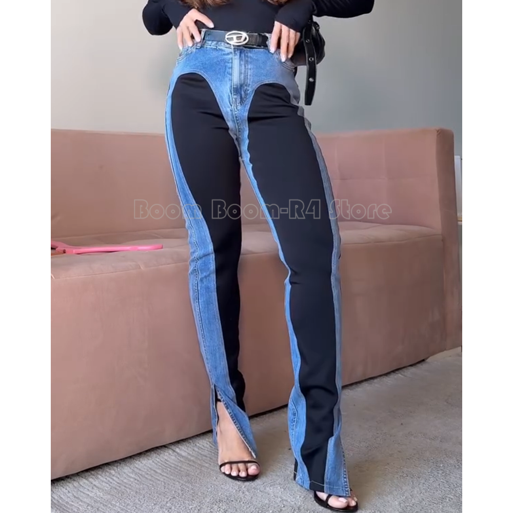 Y2K Contrast Paneled High-Wais - Street Fashion Trends 2025 review and price