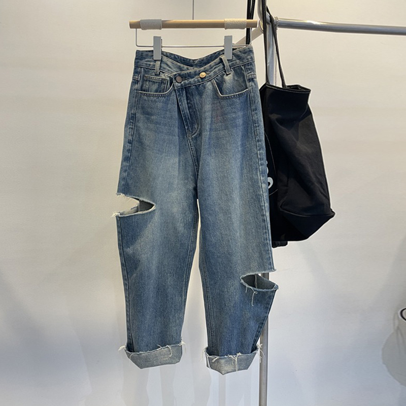 Summer Women Ripped Jeans High - Street Fashion Jeans review and price