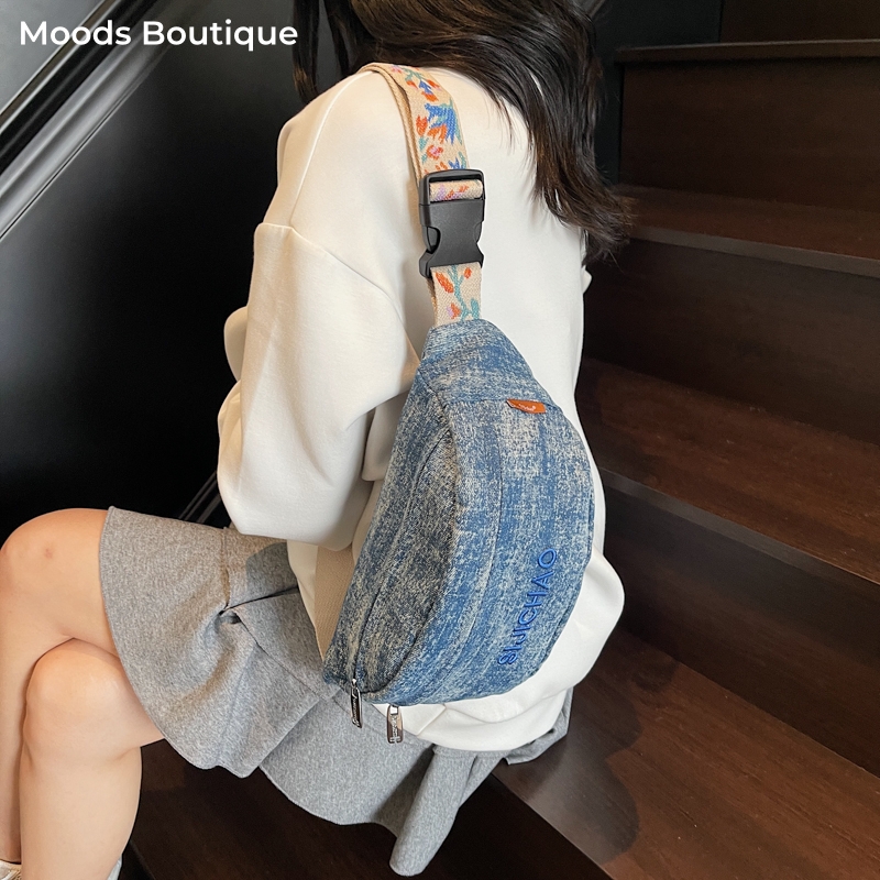 Denim Blue Chest Bags For Wome - Street Fashion Trends 2025 review and price